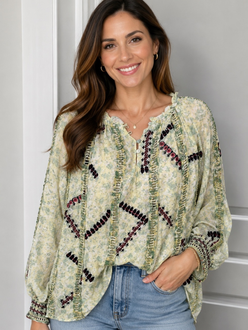 New! Anthropologie Bhanuni By Jyoti Giada Embroidered Beaded‎ Top Size XL
